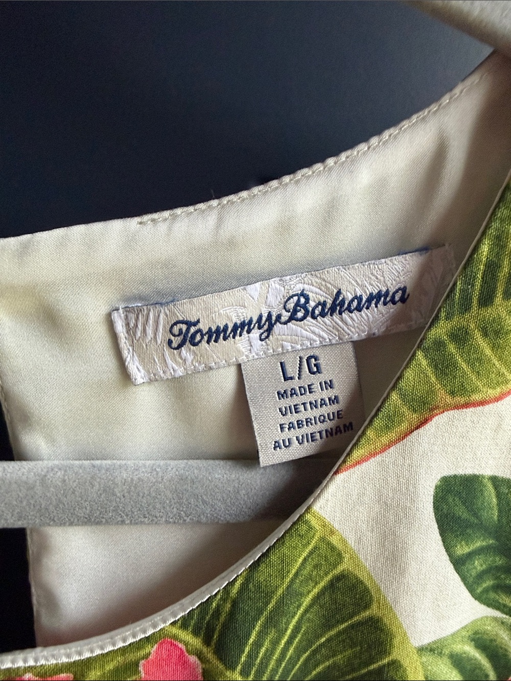 Tommy Bahama Cream Dress with Pink Floral & Green Leaves - Picture 3 of 4